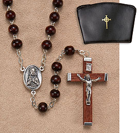 Brown Wood Rosary with Case